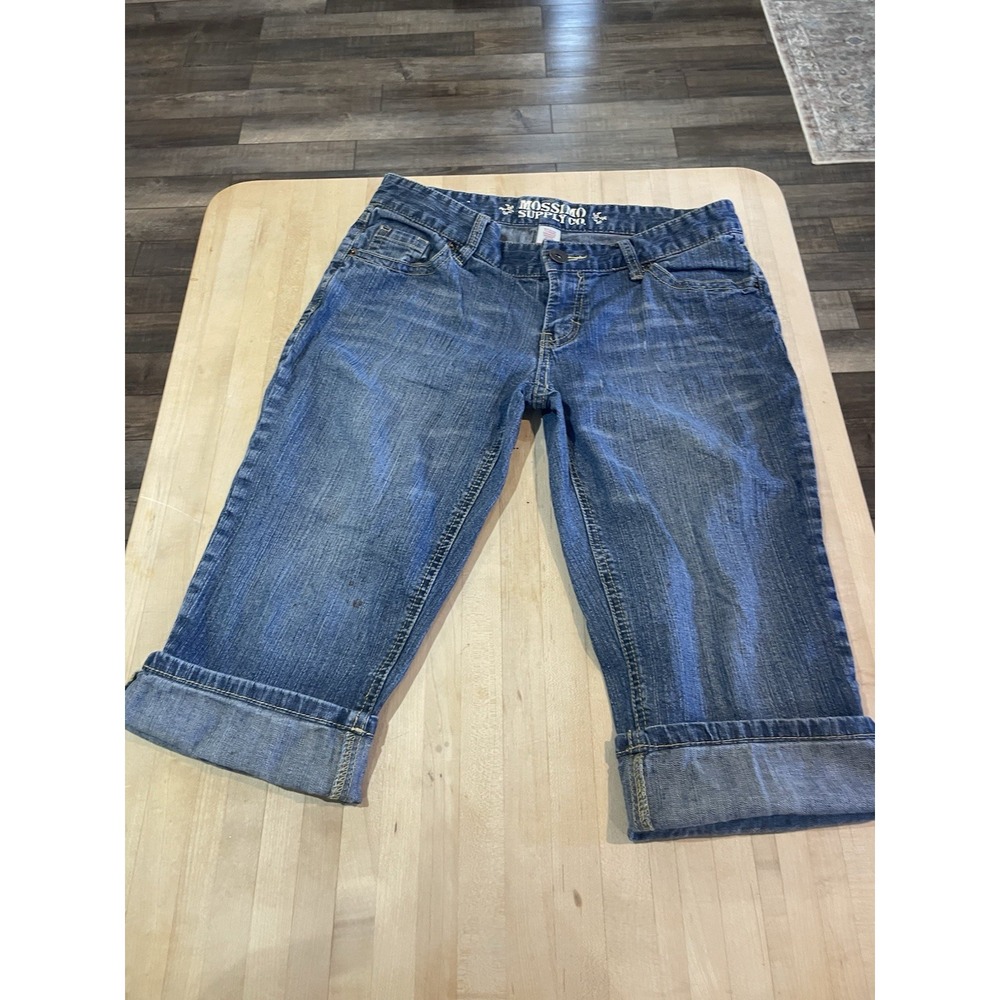 Vtg Mossimo Bermuda Blue Jean Low Rise Capri Pant Embroidered Pockets Size 6 Y2K